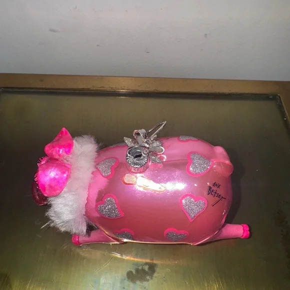 Betsey Johnson Pink Pig  Blown Glass  Ornament - Picture 3 of 8